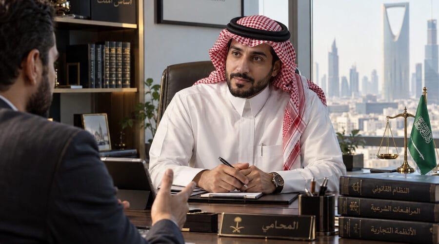 المحامي مشعل الشمري في جلسة استشارة قانونية يوضح معايير اختيار أفضل محامي في الرياض للنزاعات المعقدة