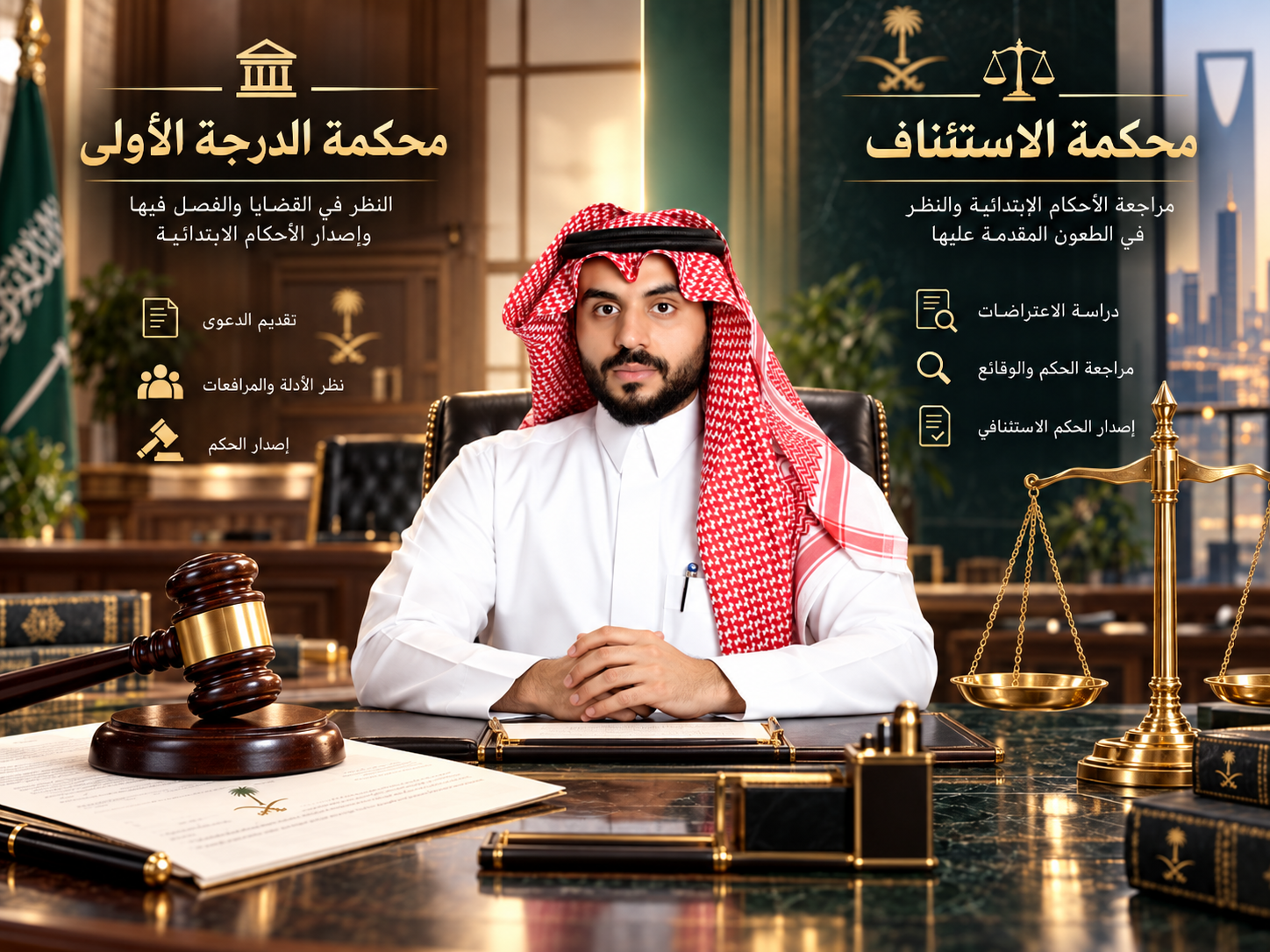 المحامي مشعل الشمري يشرح الفرق بين محكمة الاستئناف والمحكمة الابتدائية في النظام القضائي السعودي 