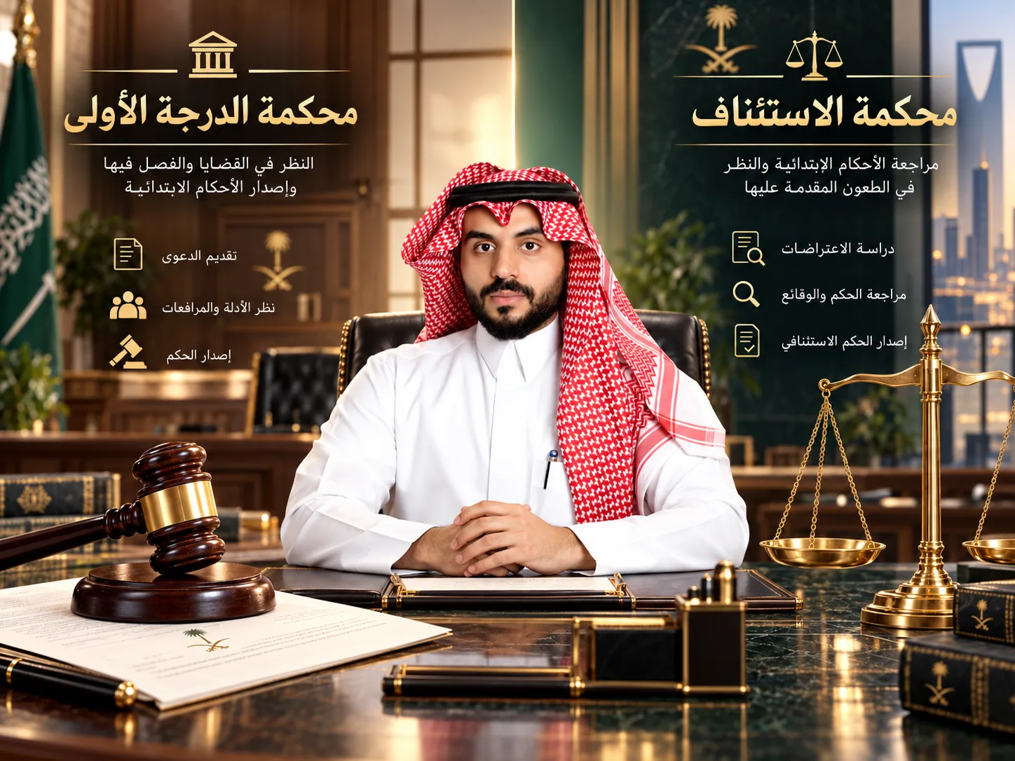 المحامي مشعل الشمري يشرح الفرق بين محكمة الاستئناف والمحكمة الابتدائية في النظام القضائي السعودي 